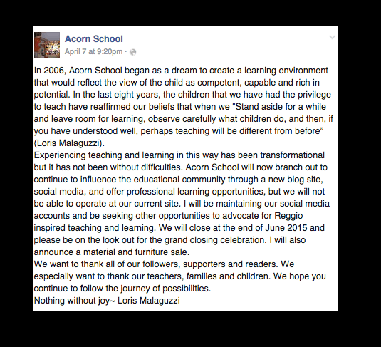 Acorn School Announcement